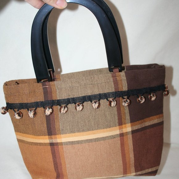 NWOT CUTE POM POM PURSE SOFT NEUTRALS CANVAS TOASTED BROWN SMALL TOTE - Picture 2 of 14